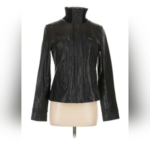 TOMMY HILIFGER Buttery Soft 100% Leather Moto Jacket Women M Fitted Knit Collar